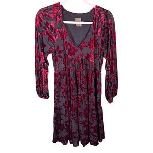 Taylor Sz 4 Floral Burnout Velvet Dress Tiered Black & Burgundy Oversized Goth